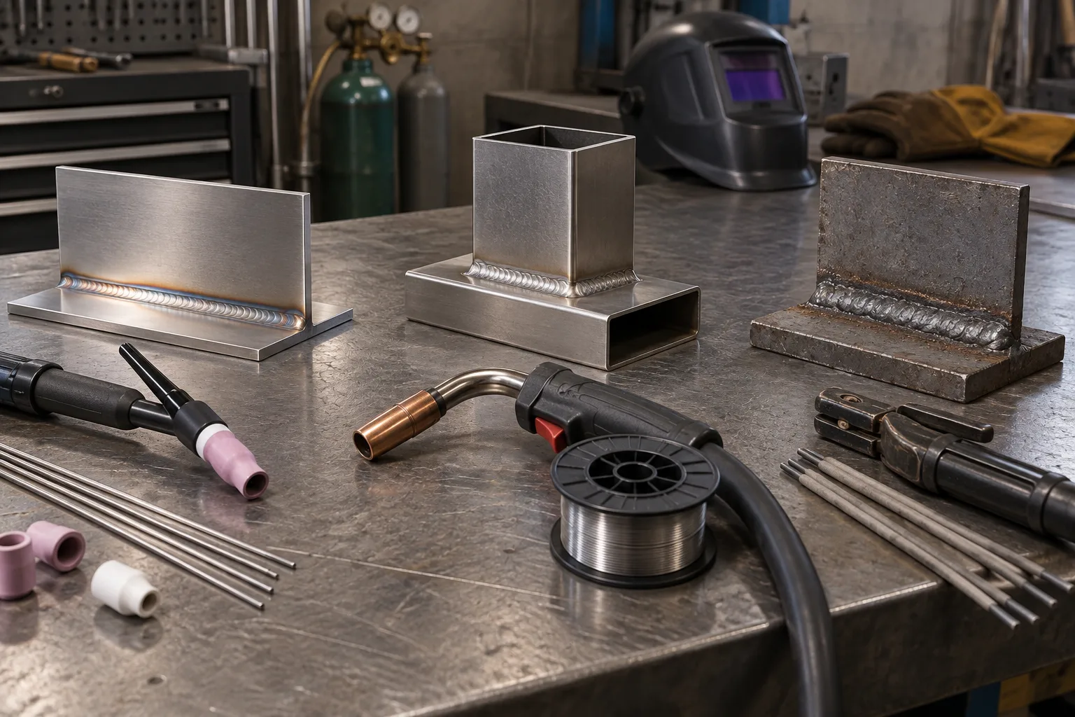 Trois assemblages en inox réalisés avec des procédés TIG, MIG/MAG et MMA.