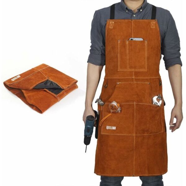 Tablier de soudeur cuir en vachette fendue avec six poches intégrées