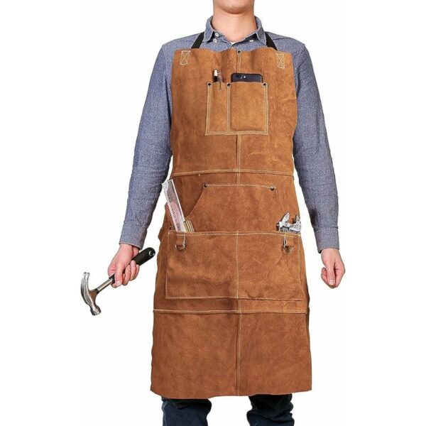 Tablier FORTUNEVILLE en cuir fendu avec six poches pour atelier
