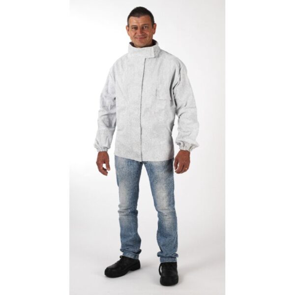 Veste de soudeur Coverguard en cuir gris, coupe croisée et poignets élastiqués