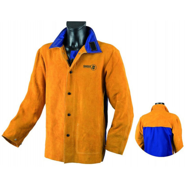 Veste de soudure TRAFIMET F12160L orange, cuir croûte, coton et col montant