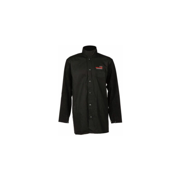Veste de soudage Weldline noire et rouge avec manches en cuir fendu